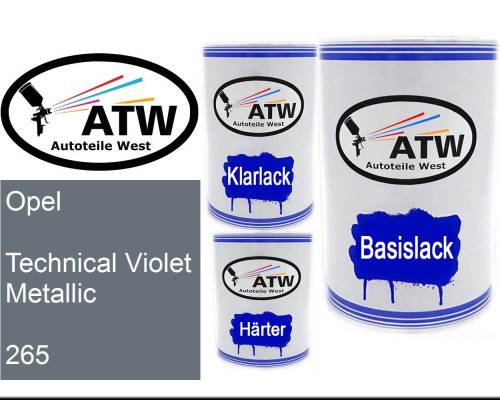Opel, Technical Violet Metallic, 265: 500ml Lackdose + 500ml Klarlack + 250ml Härter - Set, von ATW Autoteile West.